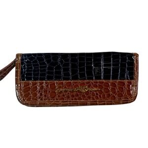 Vintage Samantha Brown Croc Travel Wallet Brown Navy Y2K Grandmacore‎